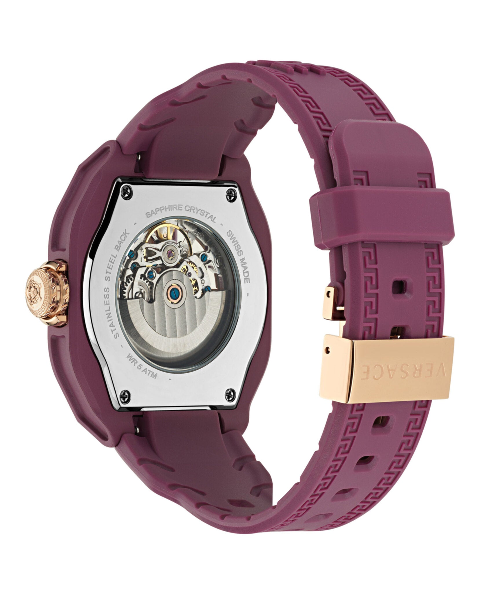 Versace Mens V-Legend Skeleton Burgundy 42mm Strap Fashion Watch