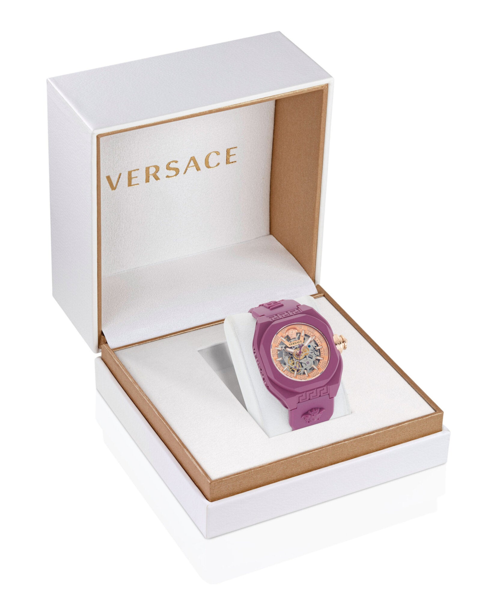 Versace Mens V-Legend Skeleton Burgundy 42mm Strap Fashion Watch