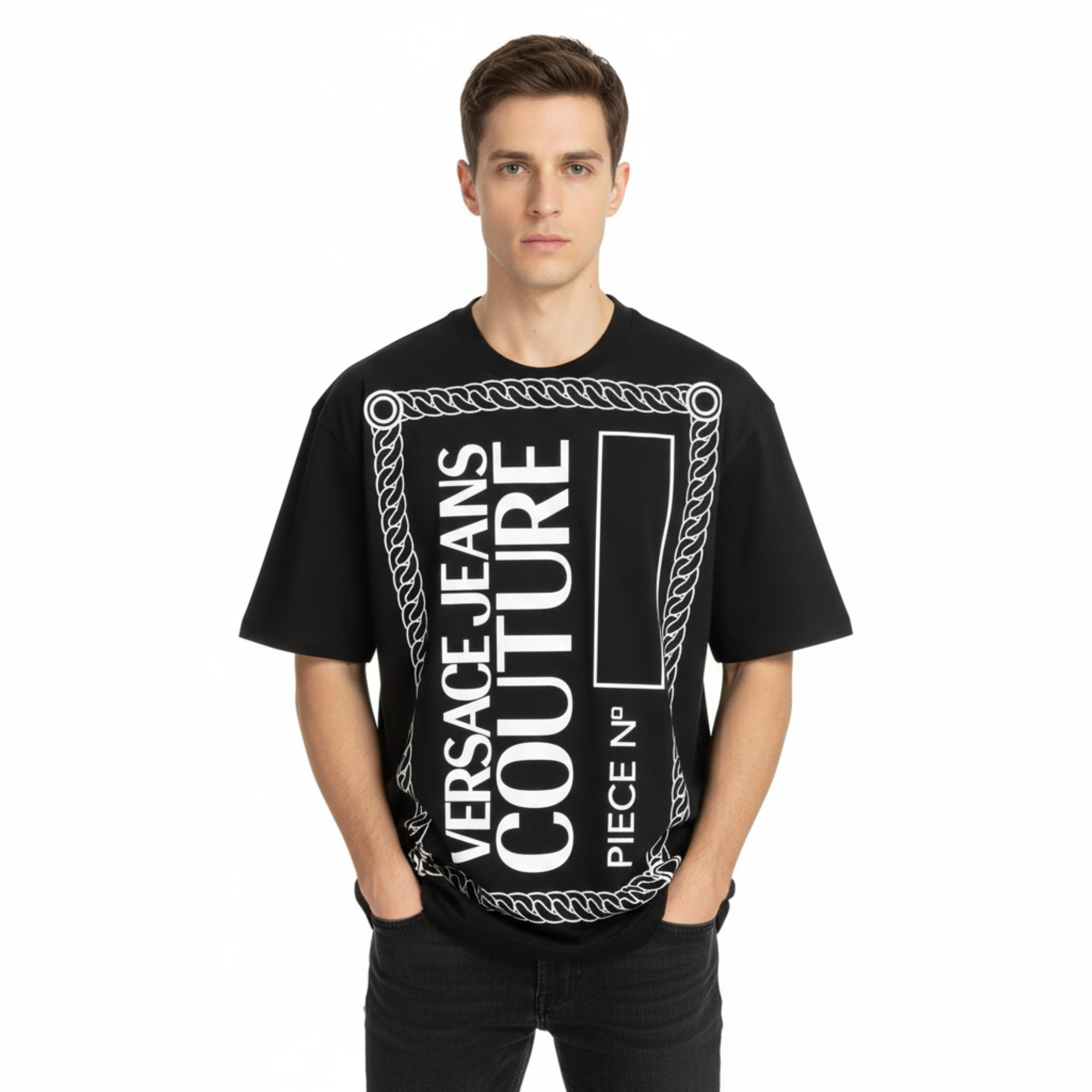 Versace Jeans Couture Black Graphic Logo T-Shirt – Statement Streetwear Edge-