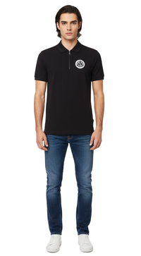 Versace Jeans Couture Men's Black Polo Shirt with Embroidered Medallion -