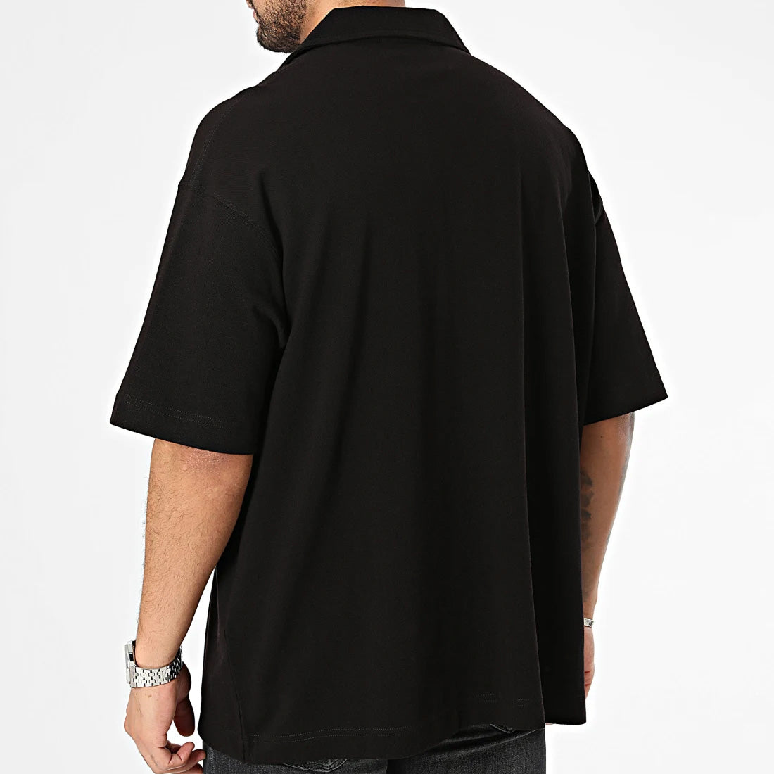 Versace Jeans Couture Black Relaxed Polo – Minimalist with Signature Patch-