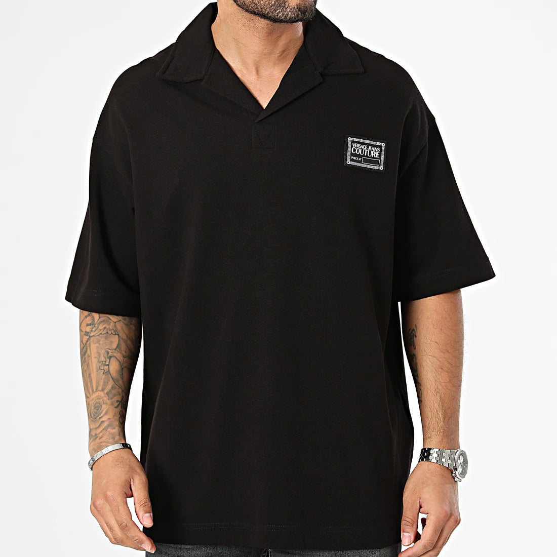Versace Jeans Couture Black Relaxed Polo – Minimalist with Signature Patch-