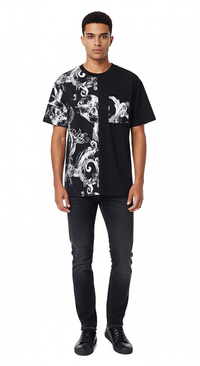 Versace Jeans Couture Black & White Baroque Split Graphic T-Shirt-