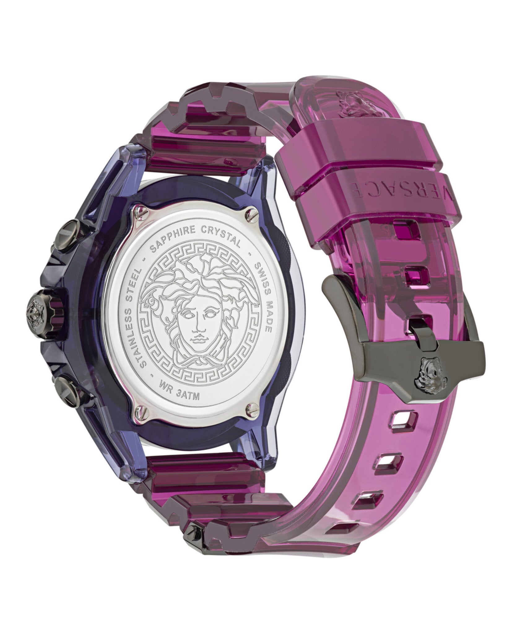 Versace Mens Icon Active Transparent Purple 44mm Strap Fashion Watch