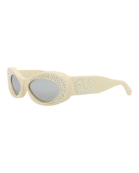 Valentino Valentino Womens Round/Oval Ivory Ivory Silver Fashion Designer Eyewear