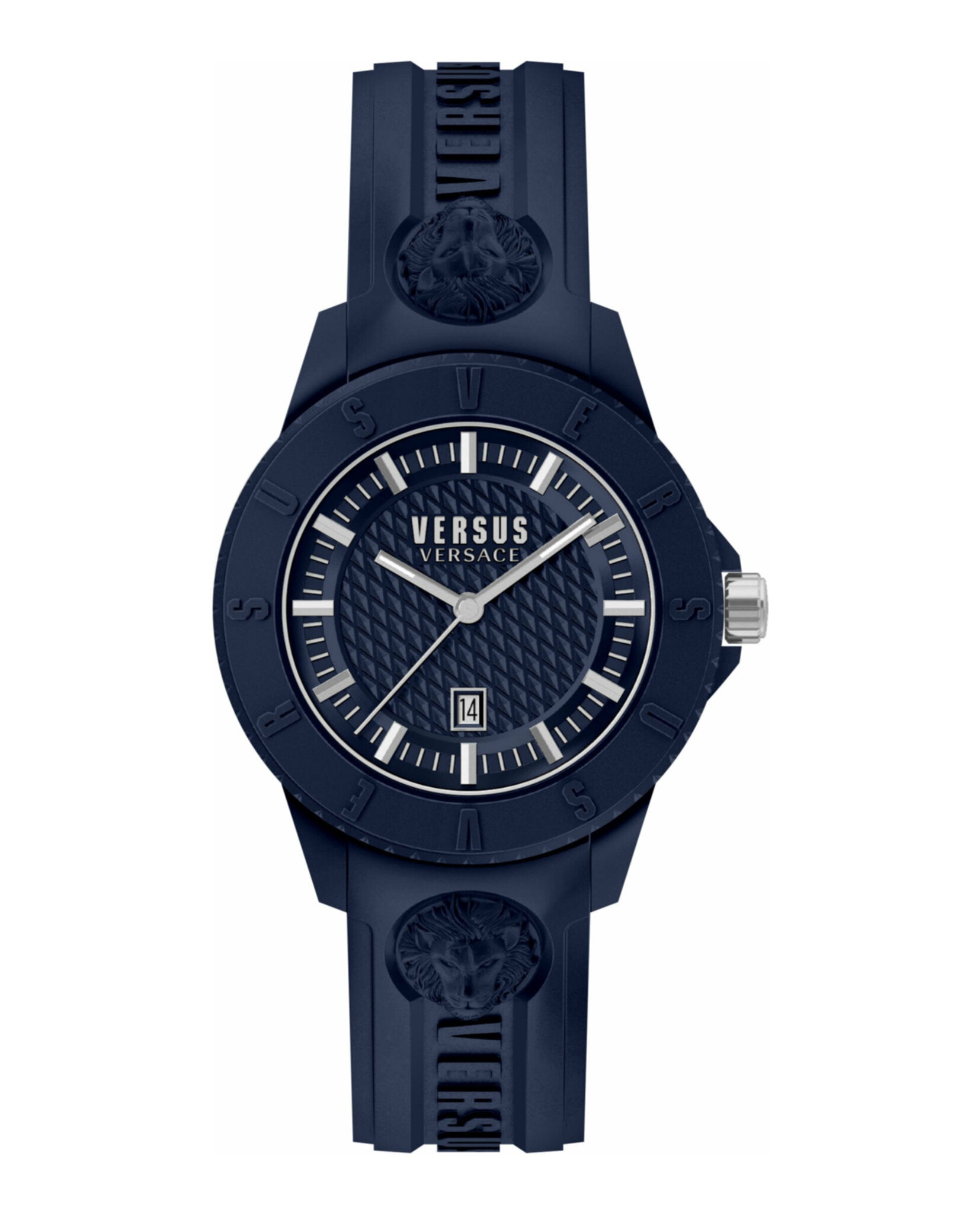 Versus Versace Mens Tokyo Silicone Lion 43mm Strap Fashion Watch Blue