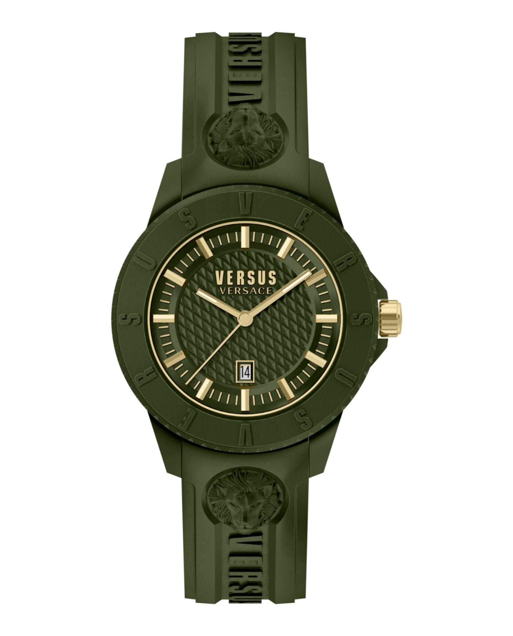 Versus Versace Mens Tokyo Silicone Lion 43mm Strap Fashion Watch Green
