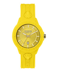 Versus Versace Mens Tokyo Silicone Lion 43mm Strap Fashion Watch Yellow