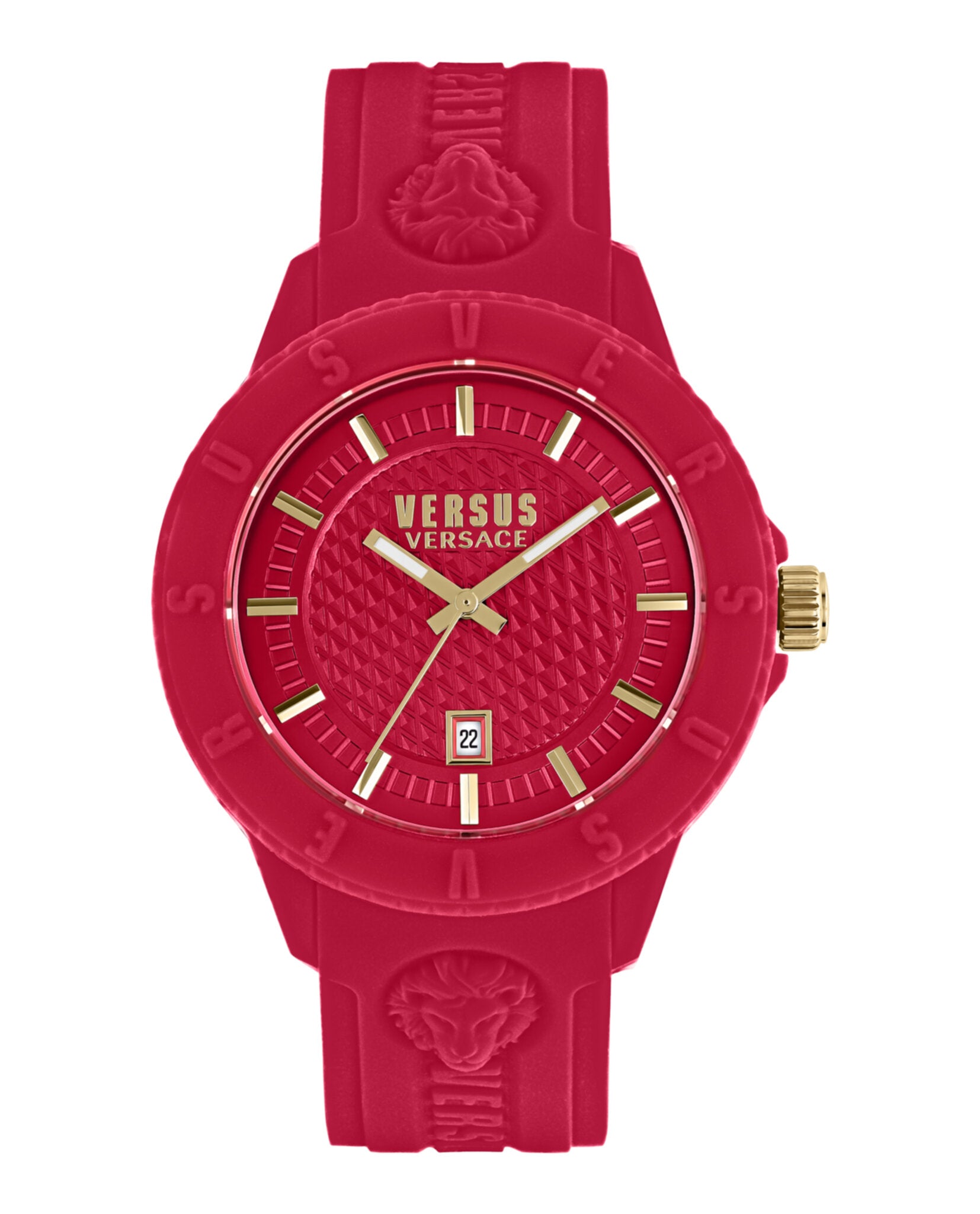 Versus Versace Mens Tokyo Silicone Lion 43mm Strap Fashion Watch Red