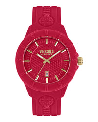 Versus Versace Mens Tokyo Silicone Lion 43mm Strap Fashion Watch Red