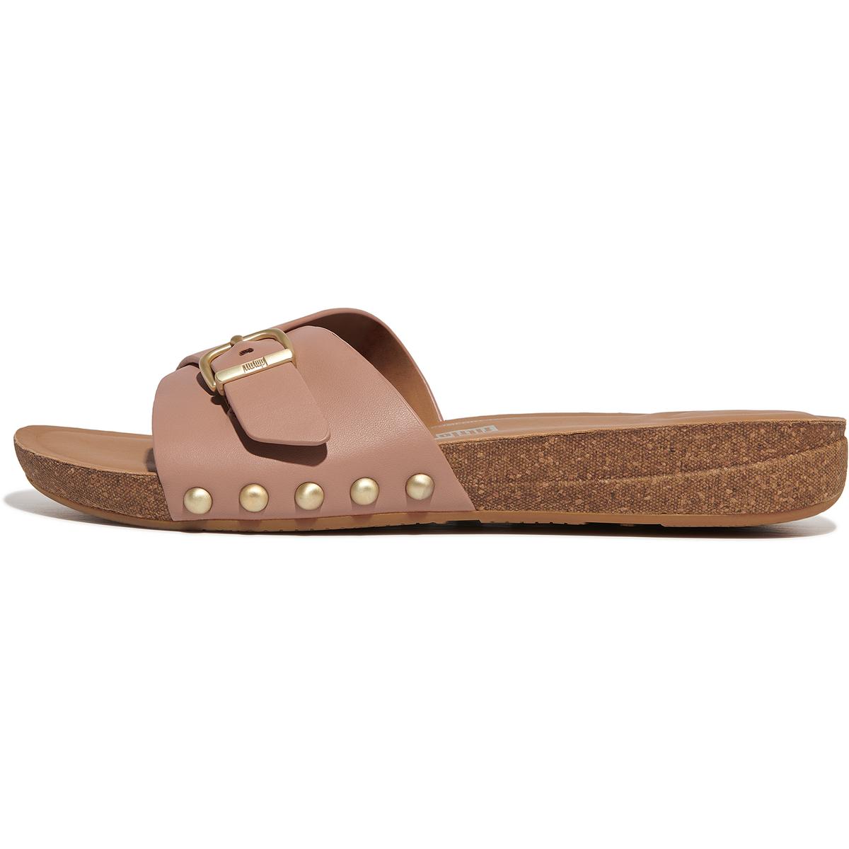 Iqushion Adjustable Buckle Womens Studded Leather Slide Sandals