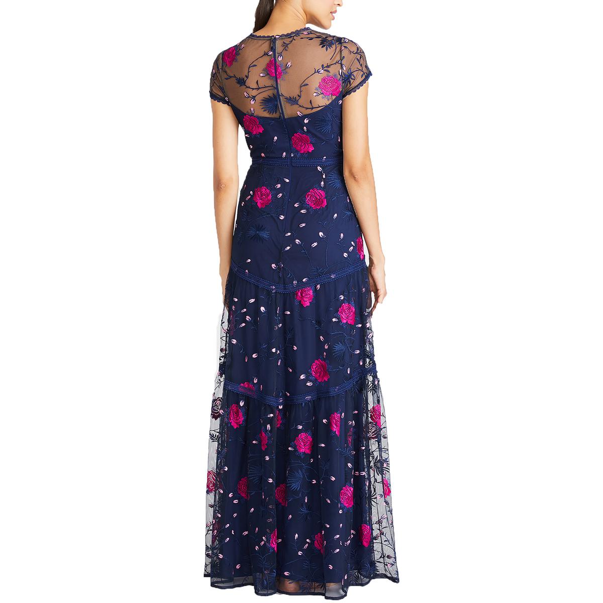 Womens Embroidered Tulle Evening Dress