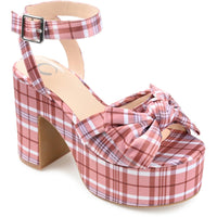 Zenni Womens Bow Ankle Strap Platform Sandals 10 Medium Plaid