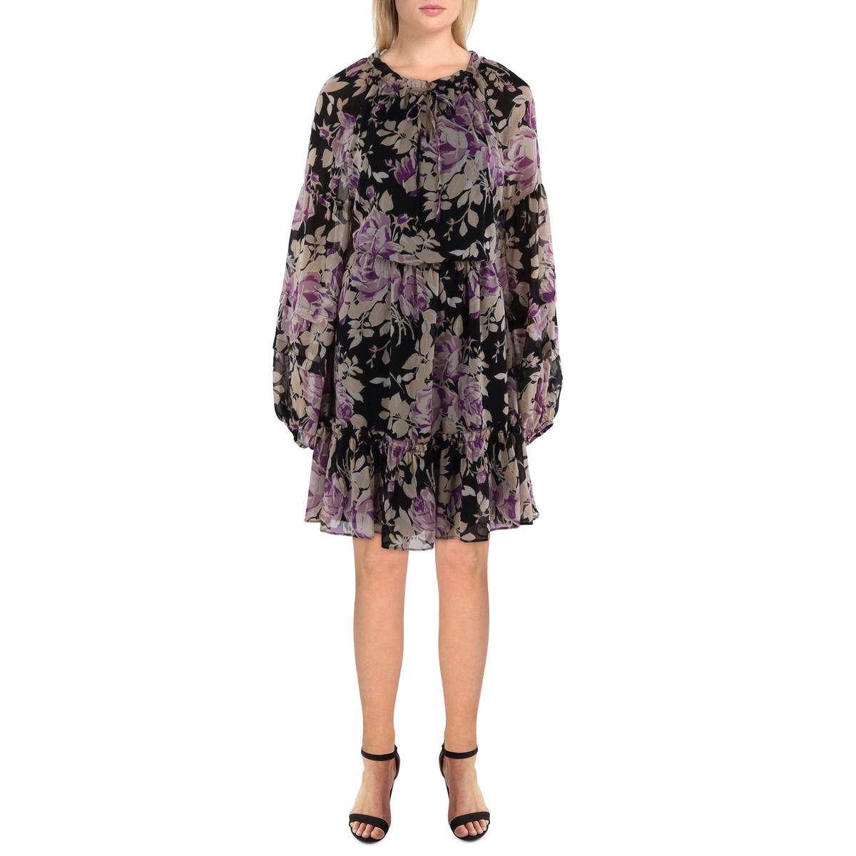Womens Knee Length Ruffled Shift Dress
