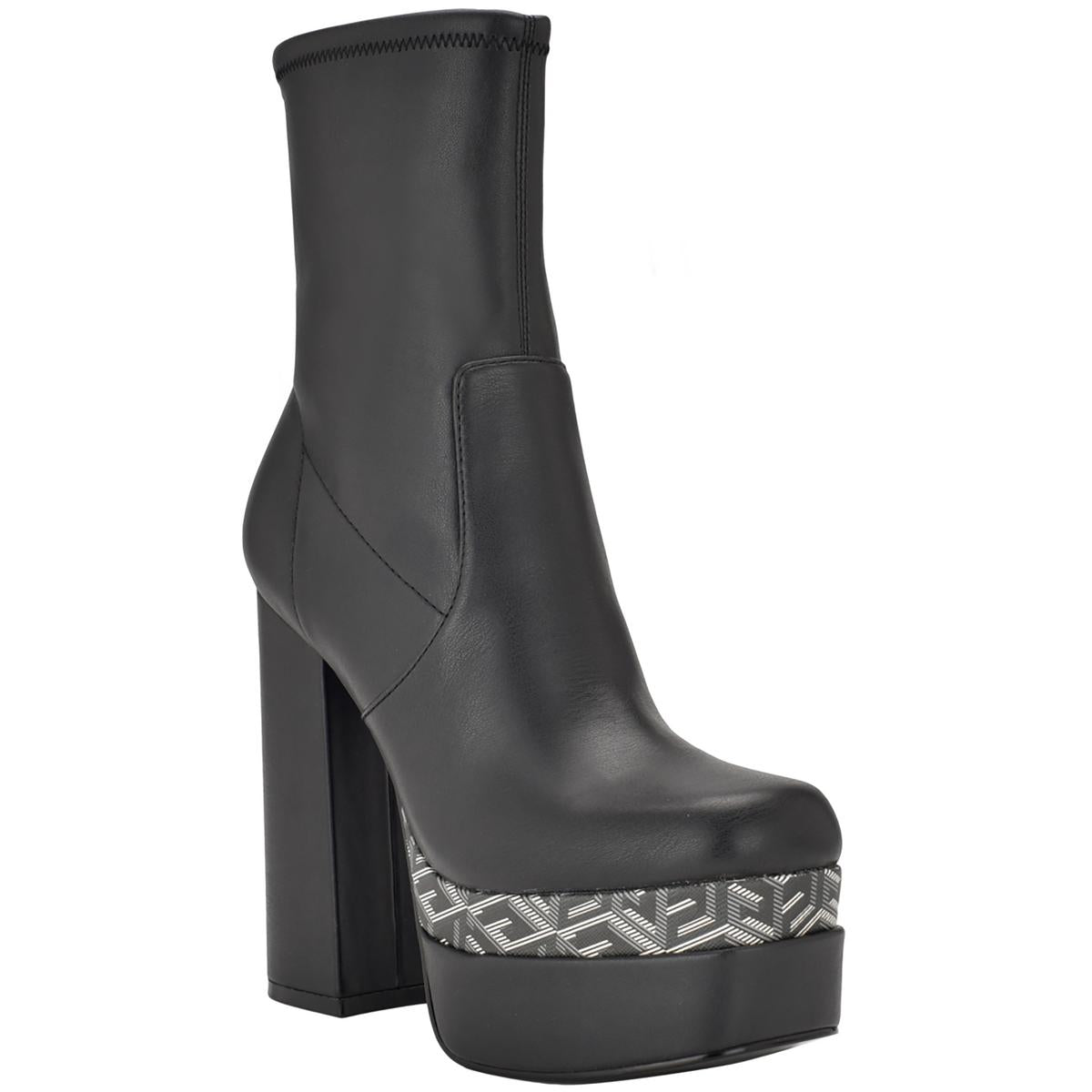 Caballa Womens Faux Leather Block Heels Mid-Calf Boots