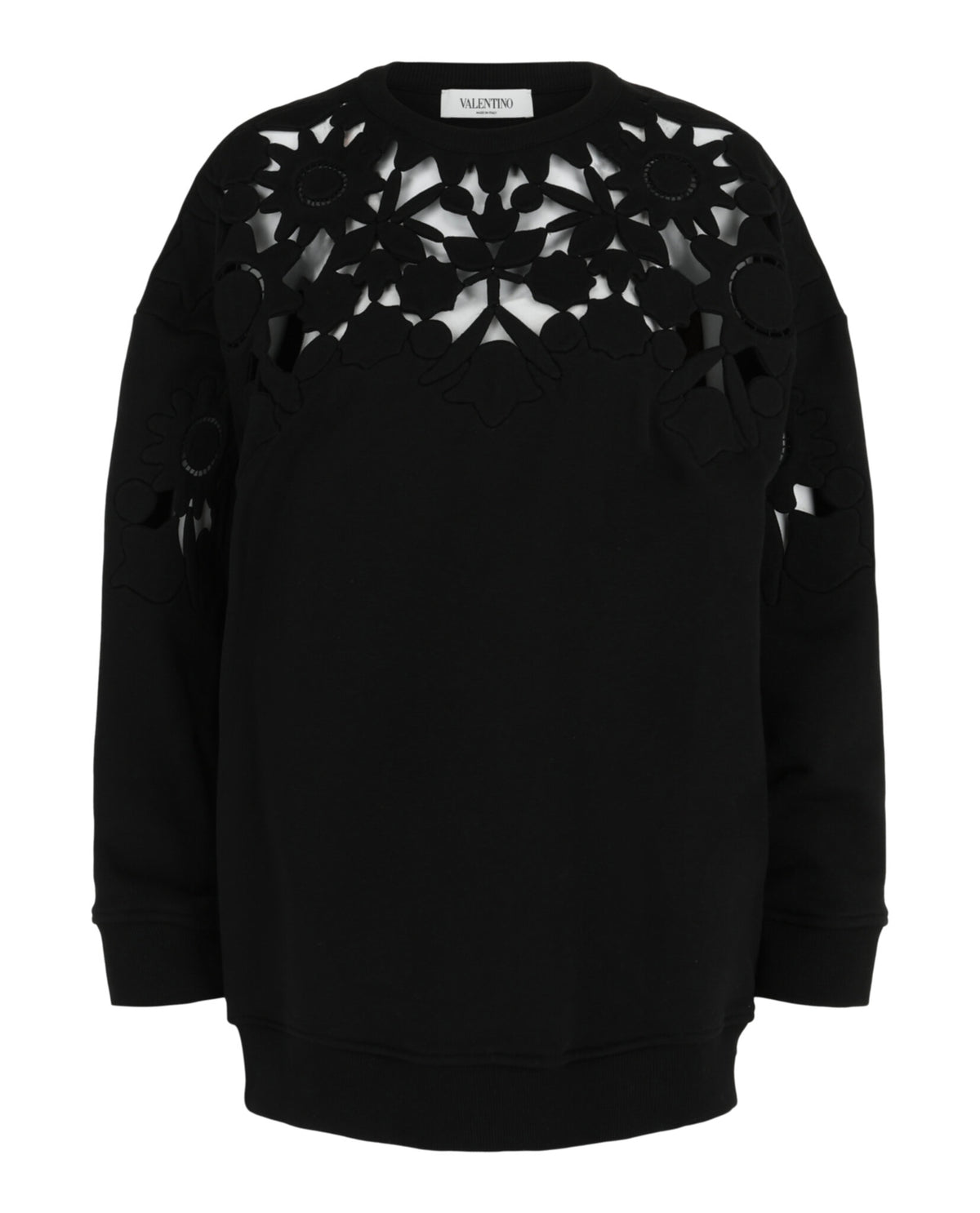 Valentino Womens Laser-Cut Floral Openwork Cotton Sweatshirt