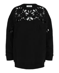 Valentino Womens Laser-Cut Floral Openwork Cotton Sweatshirt