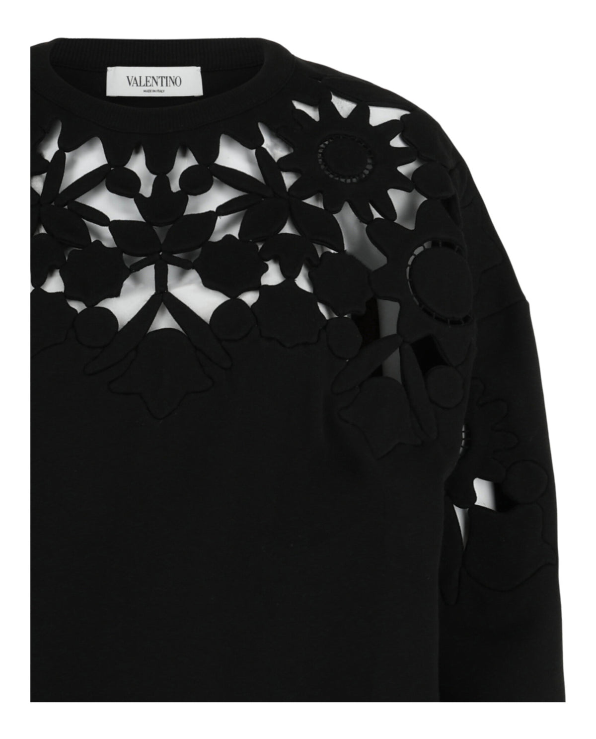 Valentino Womens Laser-Cut Floral Openwork Cotton Sweatshirt