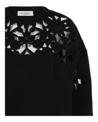 Valentino Womens Laser-Cut Floral Openwork Cotton Sweatshirt