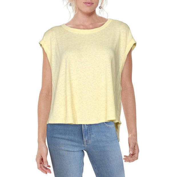 Ollie Womens Linen Blend Solid Casual Top