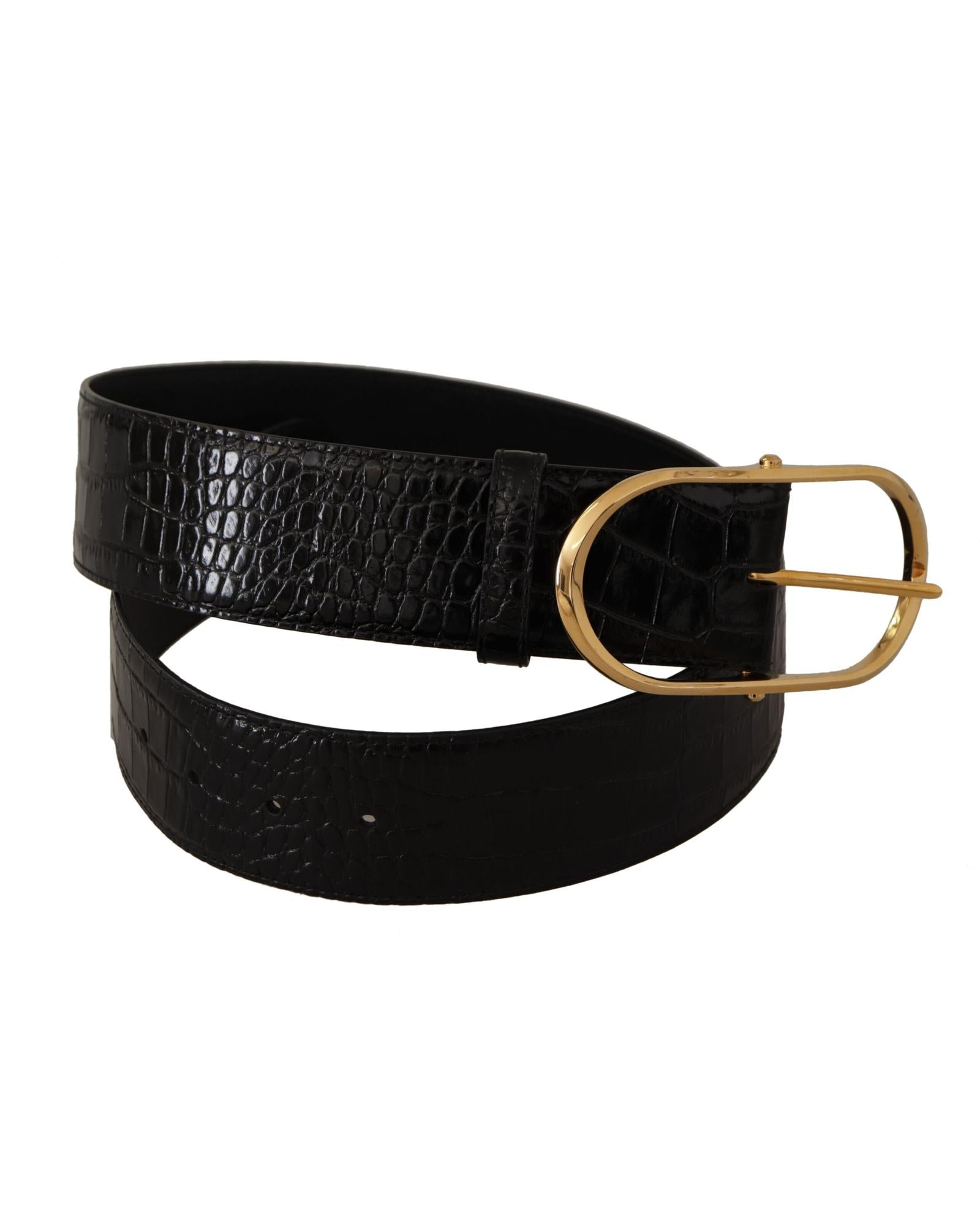 Dolce & Gabbana Black Leather Belt with Gold-Tone Buckle