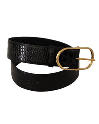 Dolce & Gabbana Black Leather Belt with Gold-Tone Buckle