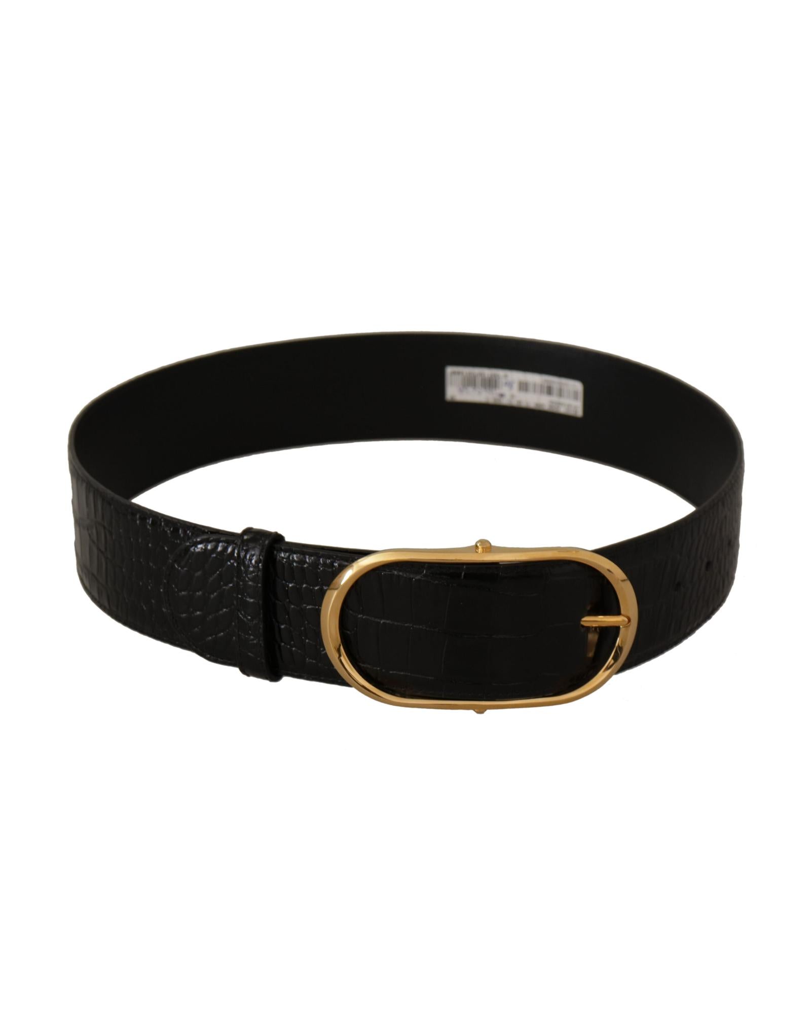 Dolce & Gabbana Black Leather Belt with Gold-Tone Buckle