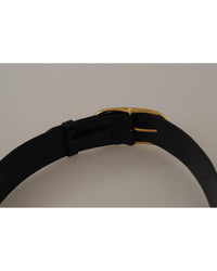 Dolce & Gabbana Black Leather Belt with Gold-Tone Buckle