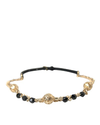 Dolce & Gabbana Black Leather Bracelet with Gold-Tone Chain and Beads
