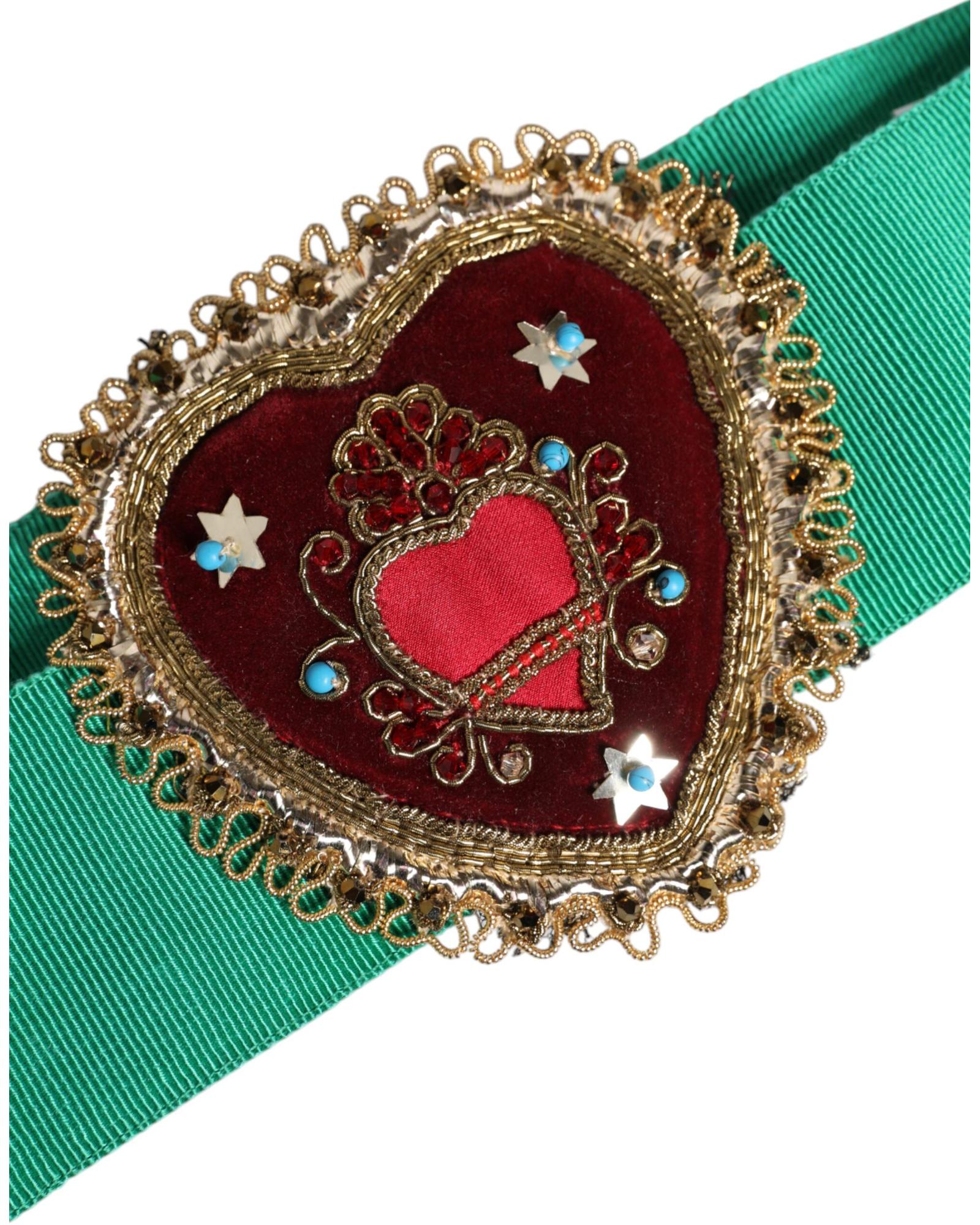 Dolce & Gabbana Embroidered Heart Belt Women Green
