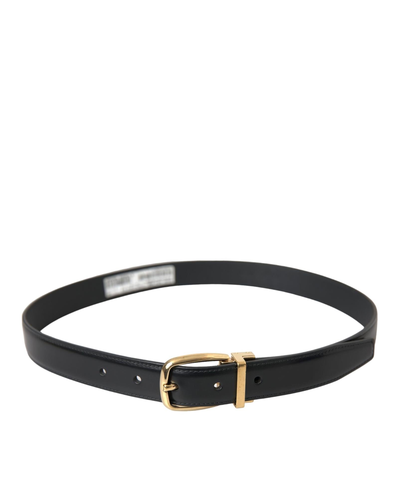 Dolce & Gabbana  Black Leather Belt with Gold Buckle