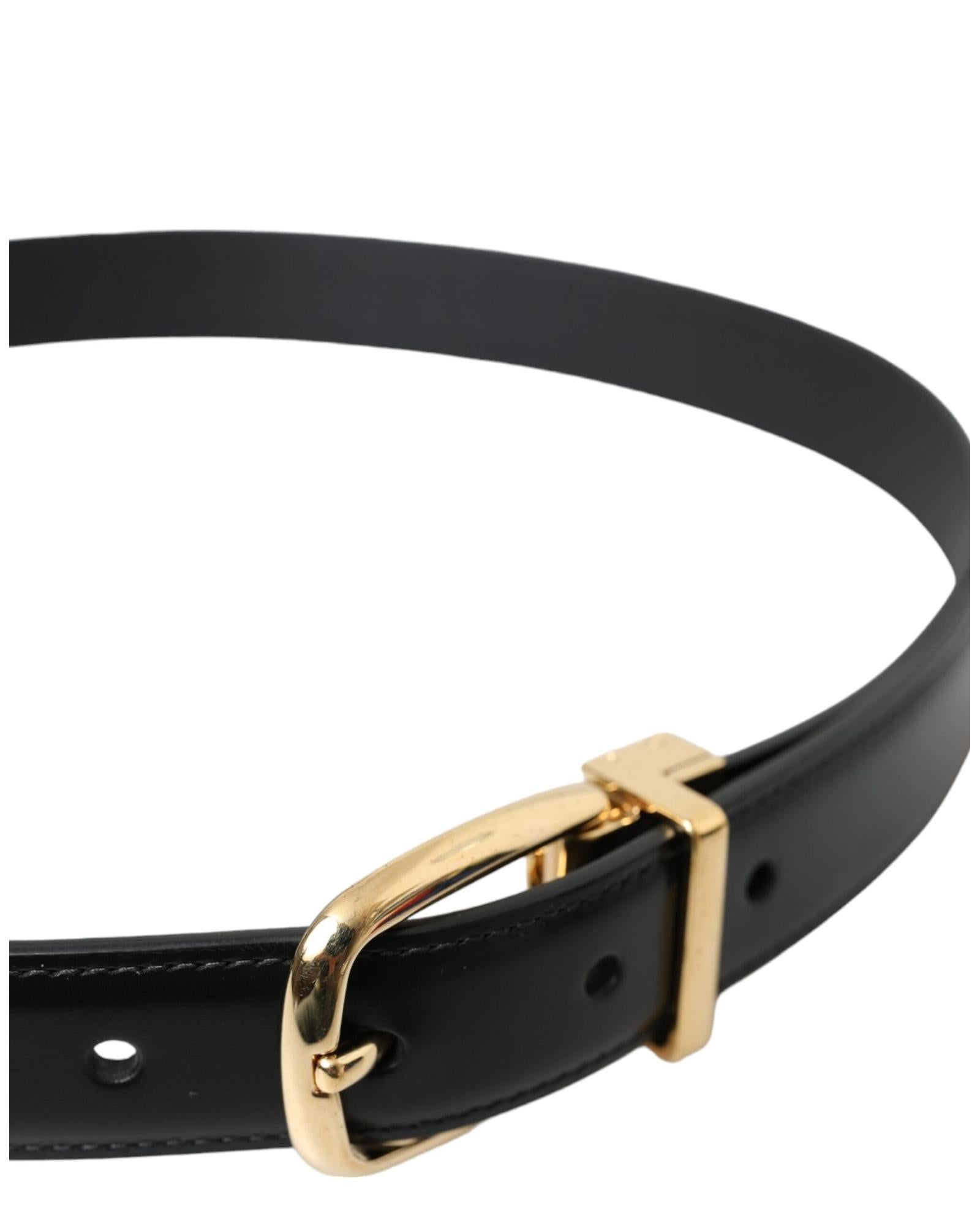 Dolce & Gabbana  Black Leather Belt with Gold Buckle