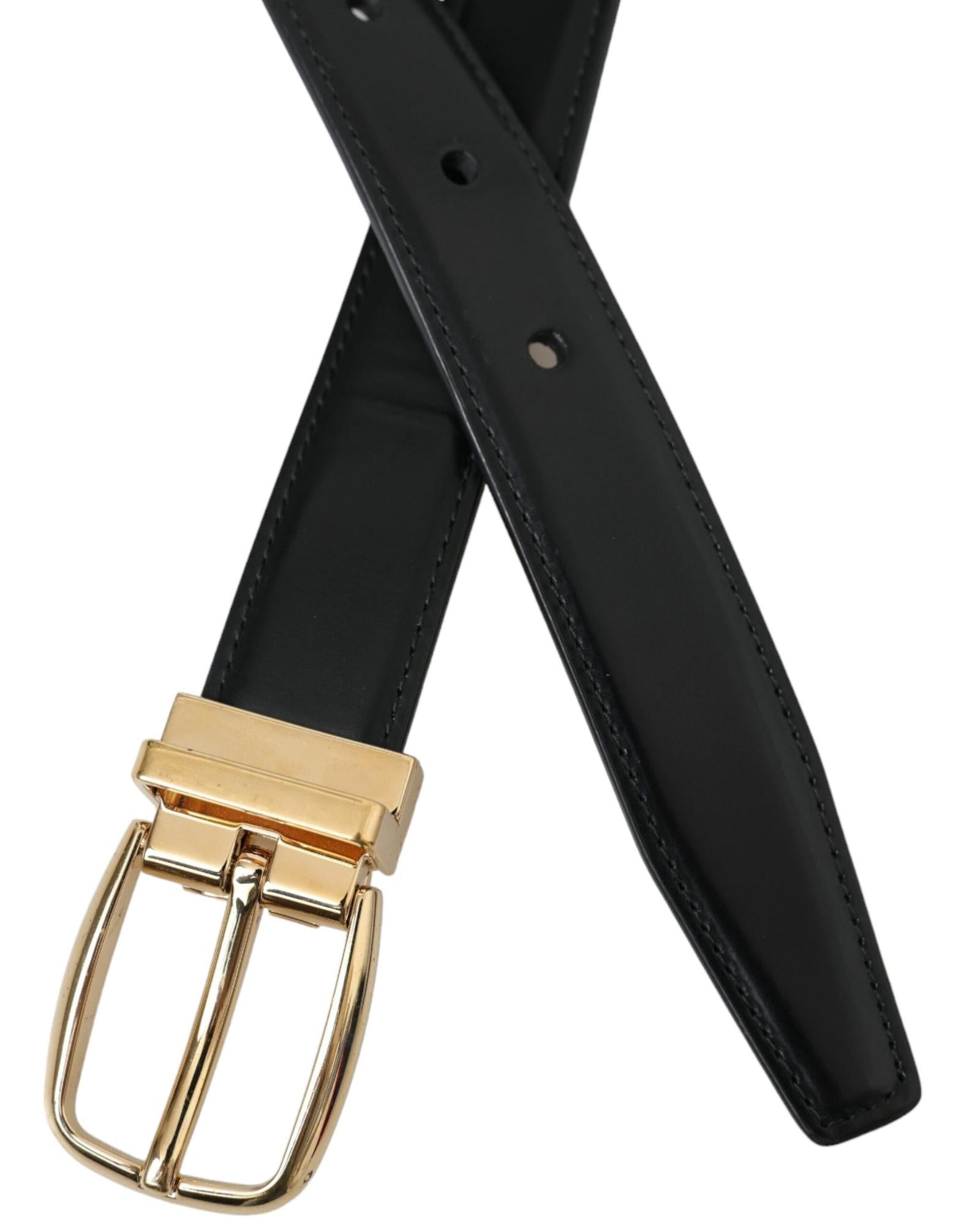 Dolce & Gabbana  Black Leather Belt with Gold Buckle