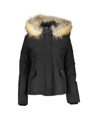 Woolrich Long Sleeved Jacket with Removable Fur Hood Zip & Buttons Black