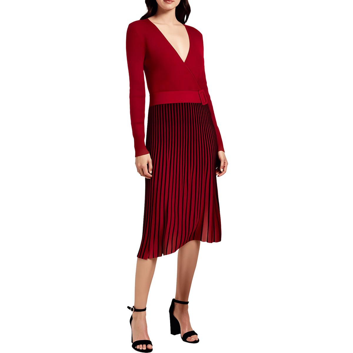Petites Womens Belted Knit Sweaterdress
