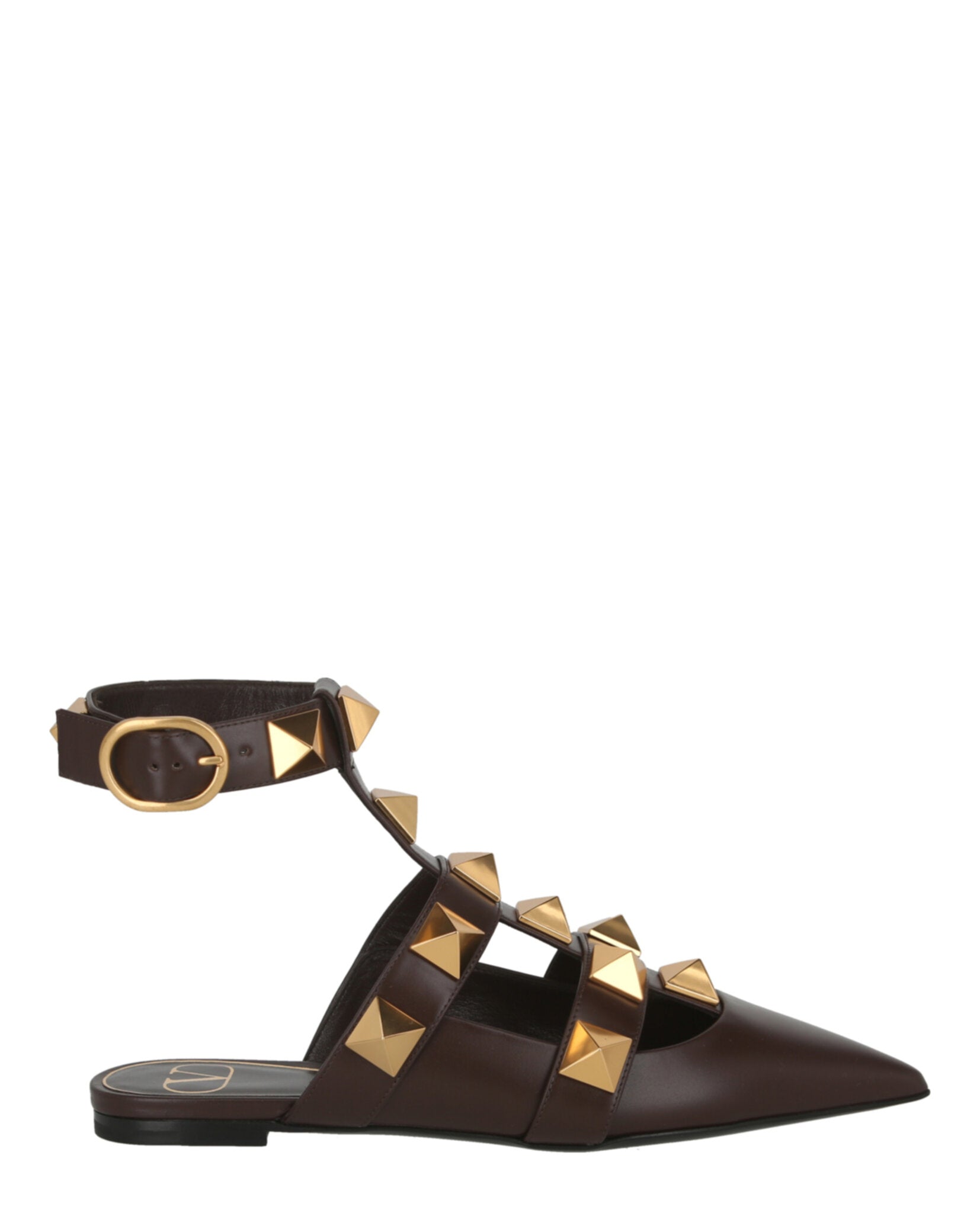 Valentino Womens Roman Stud Ballerina Shoes 37 Dark Brown
