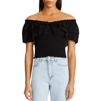 Did I Flutter Womens Smocked Ruffled Pullover Top Regular 0 (XS) Black