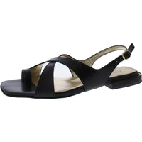 Nikki Womens Leather Ankle Strap Slingback Sandals Black Leather
