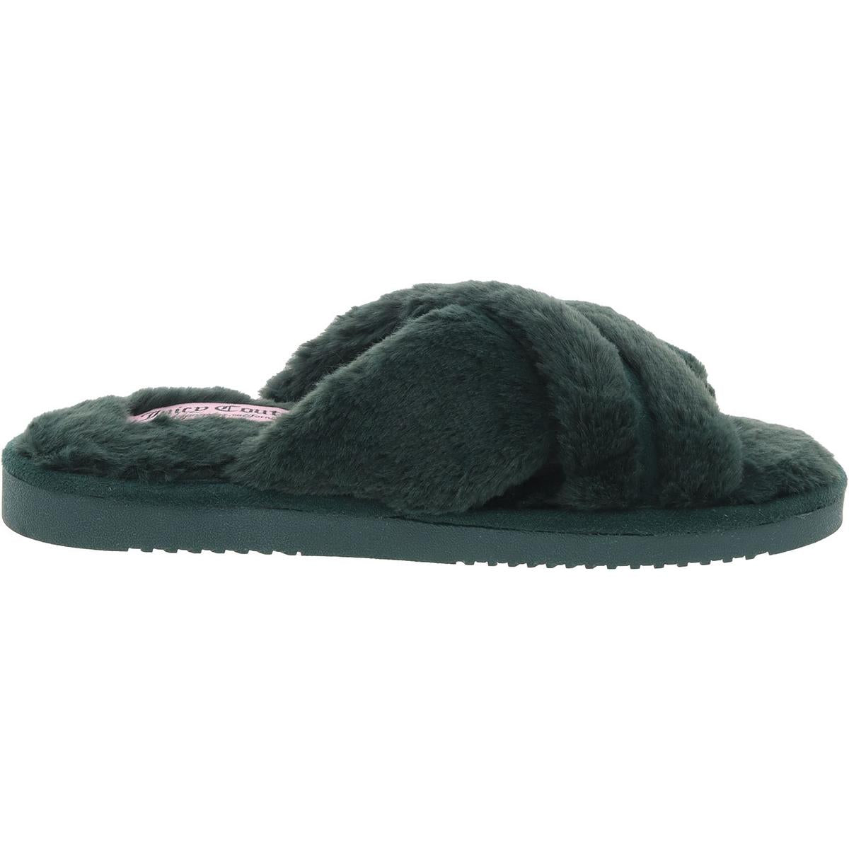 Womens Logo Faux Fur Slide Sandals