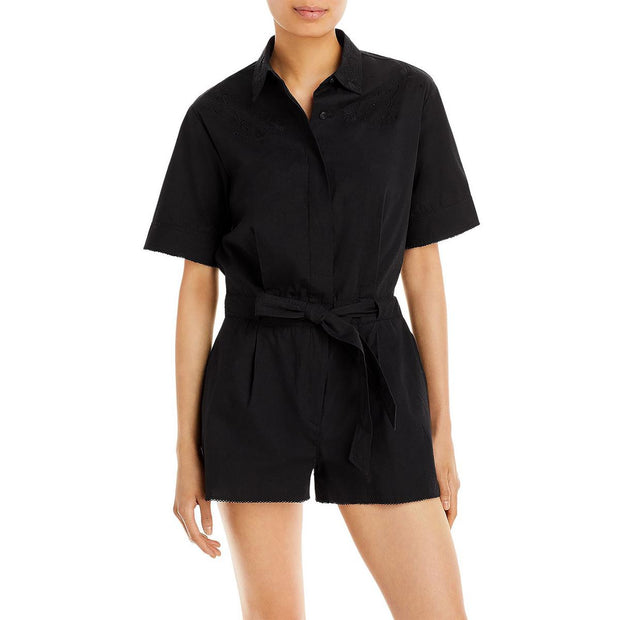 Womens Embroidered Button Up Romper