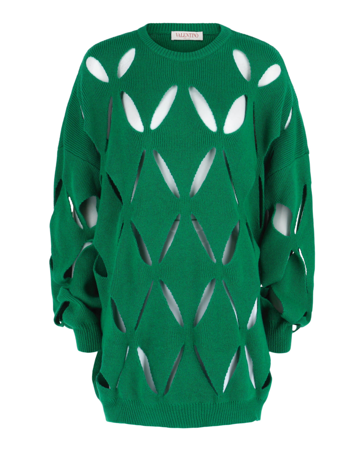 Valentino Womens Cut-Out Wool Crewneck Sweater
