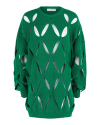 Valentino Womens Cut-Out Wool Crewneck Sweater