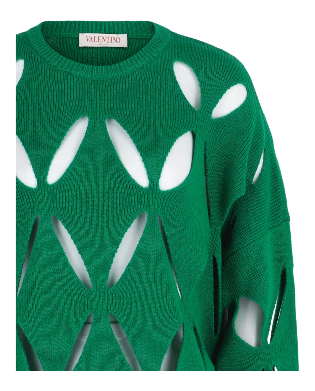 Valentino Womens Cut-Out Wool Crewneck Sweater