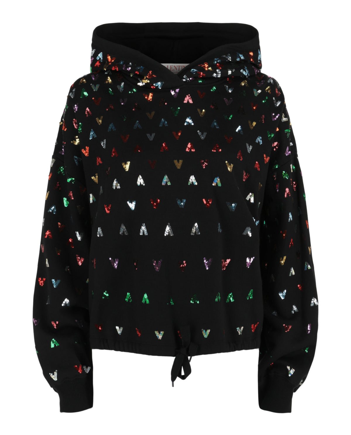 Valentino Valentino Womens Cropped Hoodie With Sequin V Motif