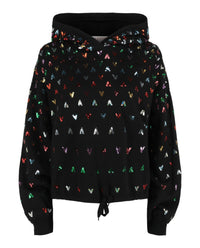 Valentino Valentino Womens Cropped Hoodie With Sequin V Motif