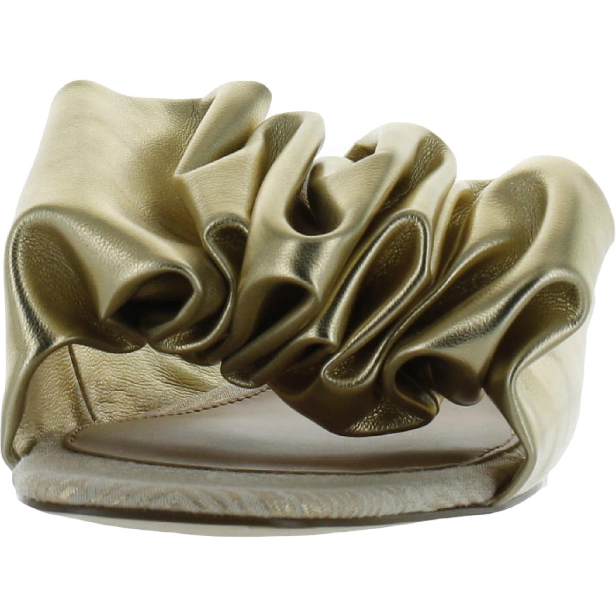 Janis Womens Gathered Slide Sandals 6 Medium Gold