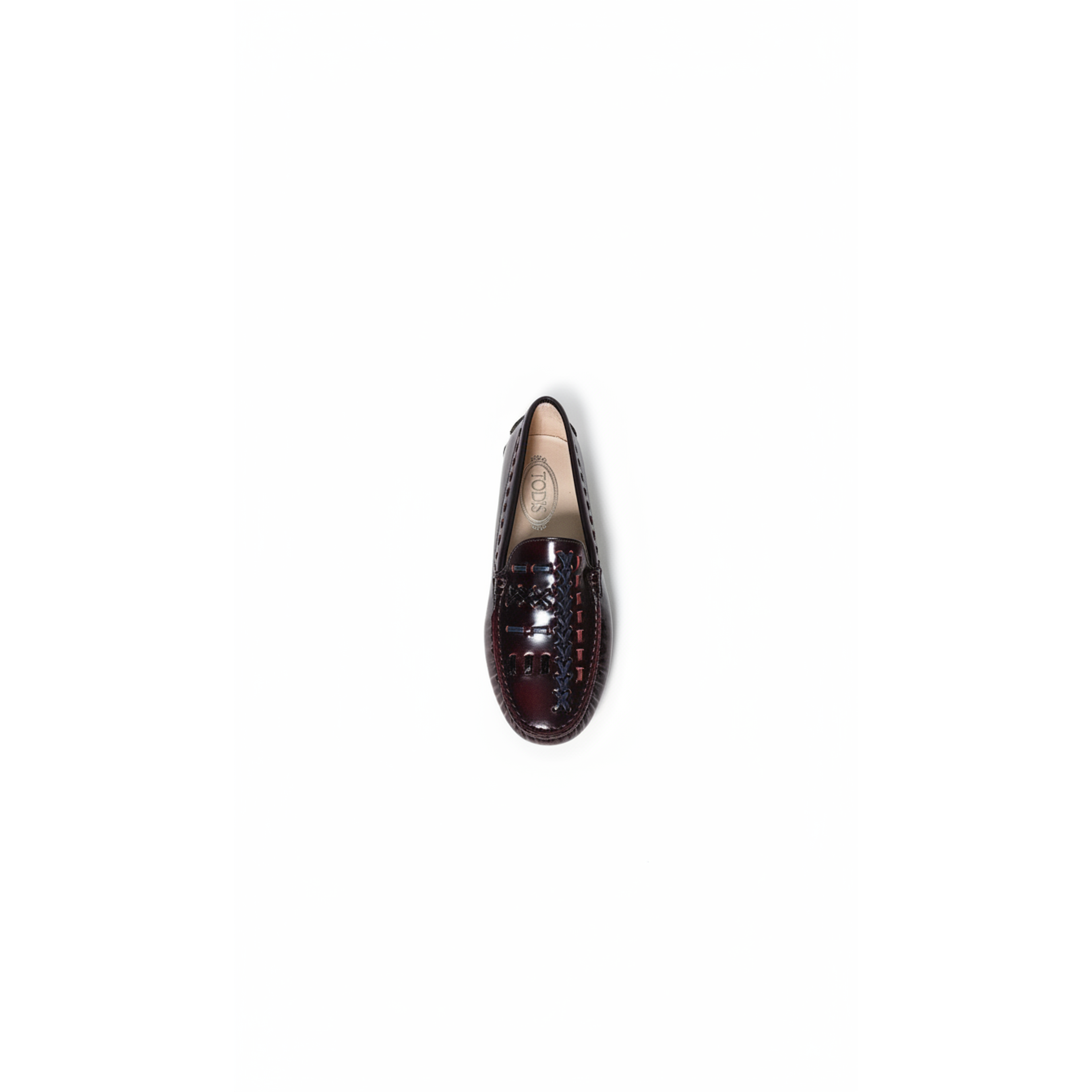 Tods Polished Leather Contrast Lacing Loafers Bordeaux