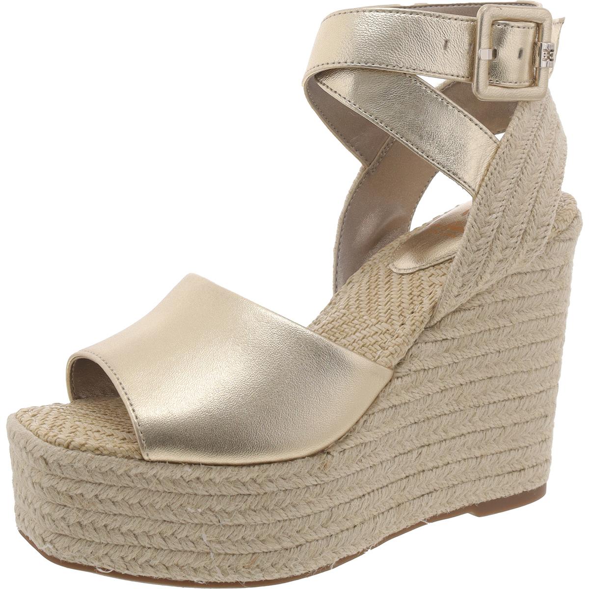 Vada Womens Criss-Cross Front Wedge Platform Sandals 7 Medium Gold Leather