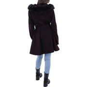 Womens Faux Fur Midi Wool Coat