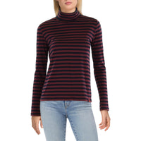 Womens Turtle Neck Striped Turtleneck Top Regular 0 (XS) Navy Burgundy
